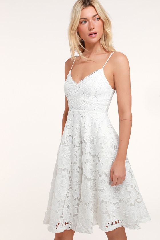 White Dress - Floral Lace Dress - Lace ...